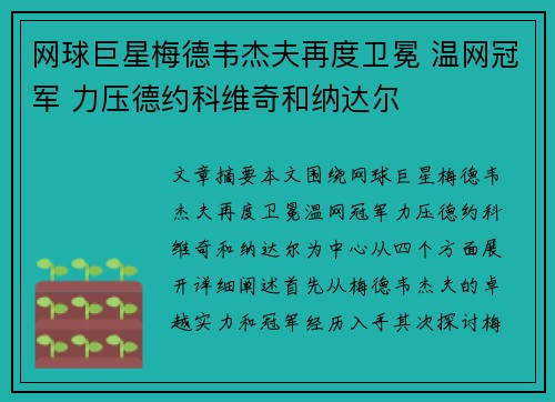 网球巨星梅德韦杰夫再度卫冕 温网冠军 力压德约科维奇和纳达尔