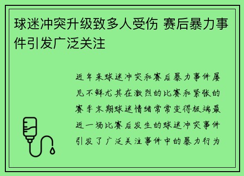 球迷冲突升级致多人受伤 赛后暴力事件引发广泛关注